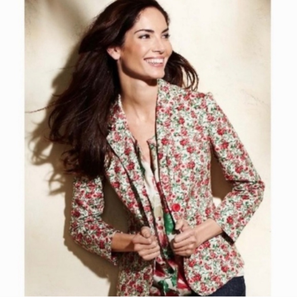 NWT Talbots Blazer 24W Jacket Grace Fit Floral Watercolor Rose cream pink red